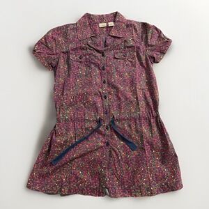 L.L. Bean Preppy Whimsical Floral Short Sleeve Button-Up Tunic Blouse Sz: L14-16